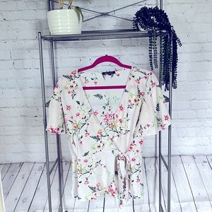 Floral front wrap shirt
